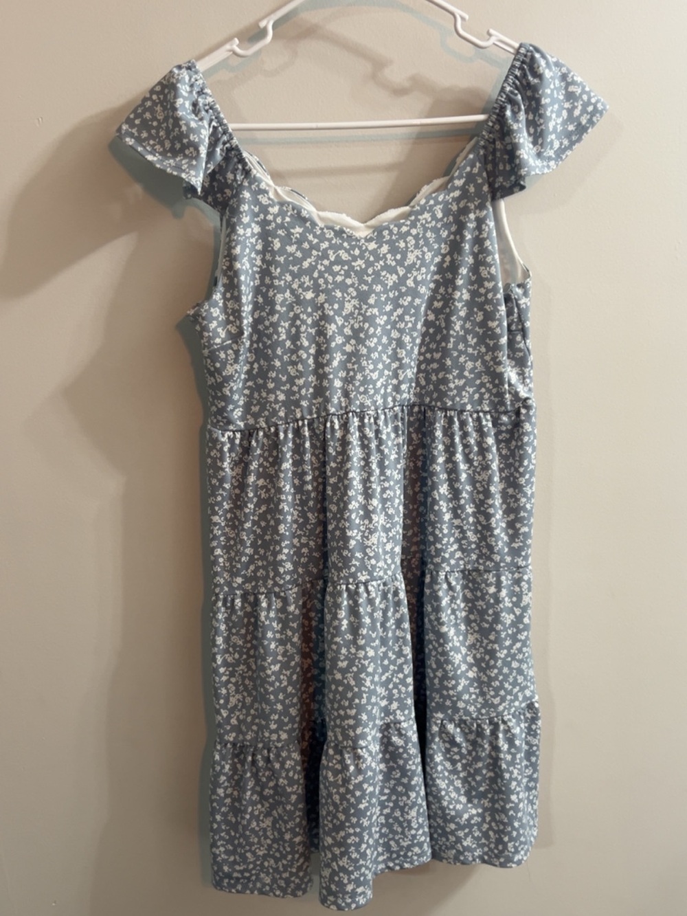 Dusty Blue Floral Tiered Girls' Dress